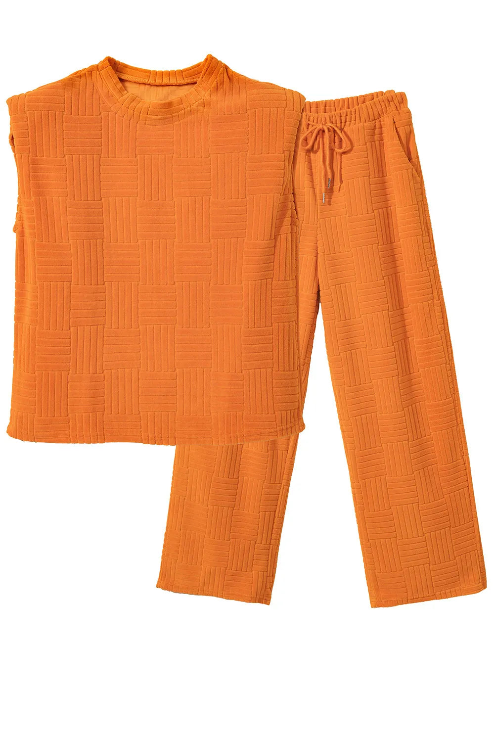 Orange Textured Tank Top and Wide Leg Pants Set - Chic Meadow Boutique 