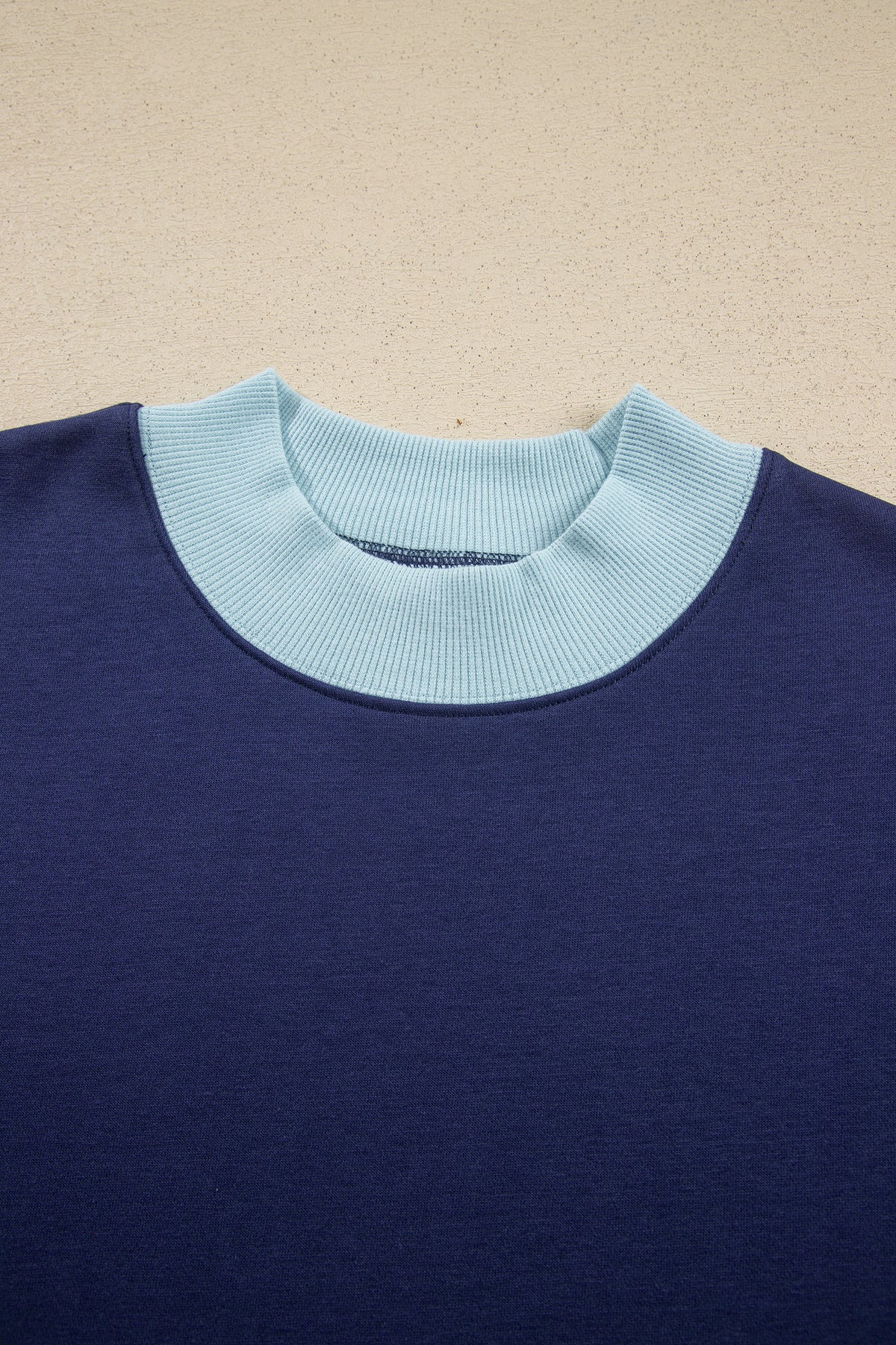Dirty blue Colorblock Trim Crewneck Long Sleeve Pullover Sweatshirt