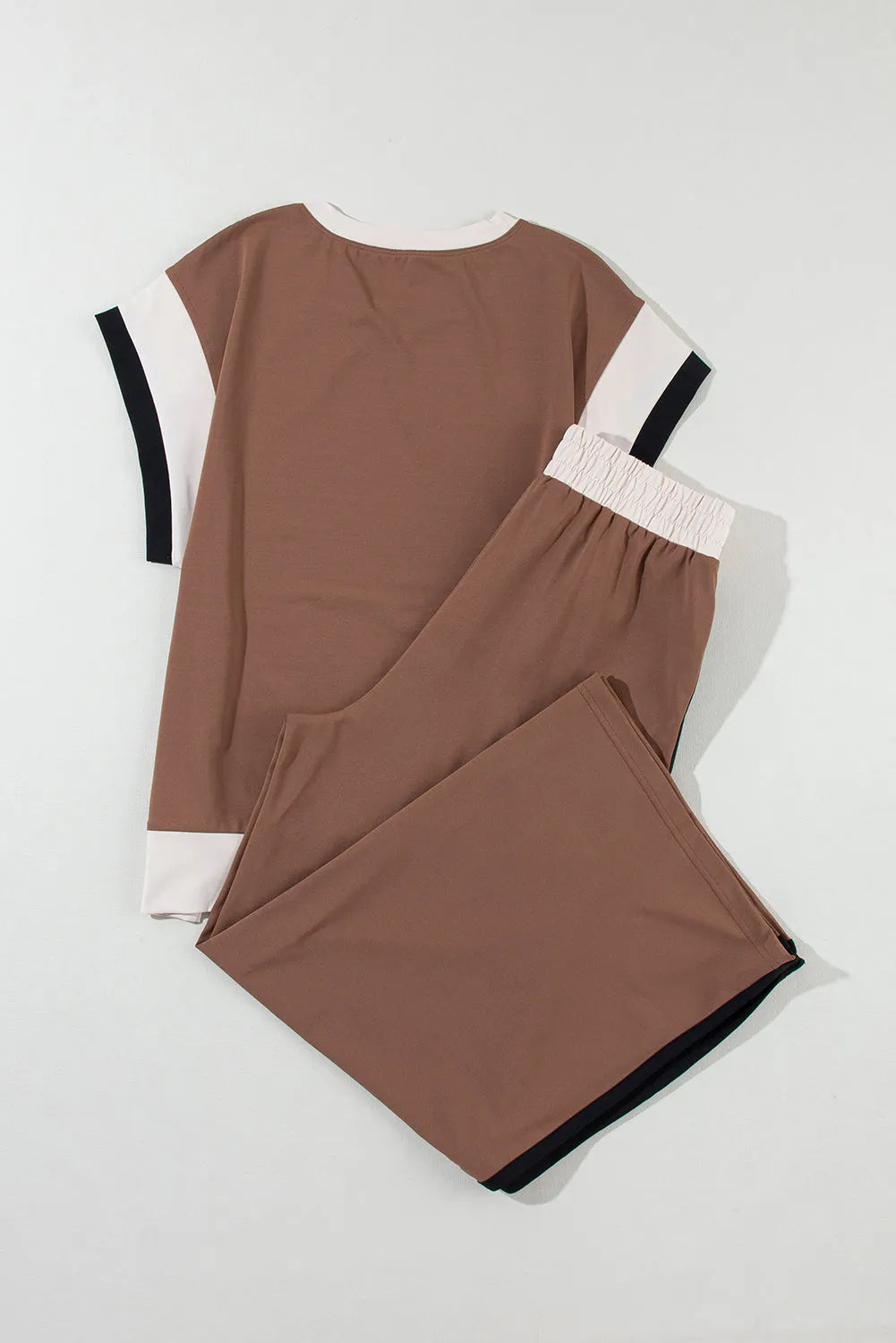 Chestnut Color Block Detail Casual Two-piece Outfit - Chic Meadow Boutique 