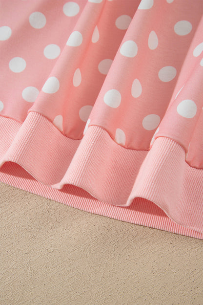 Pink Polka Dot Hooded Long Sleeve Top Casual Mini Skort Set