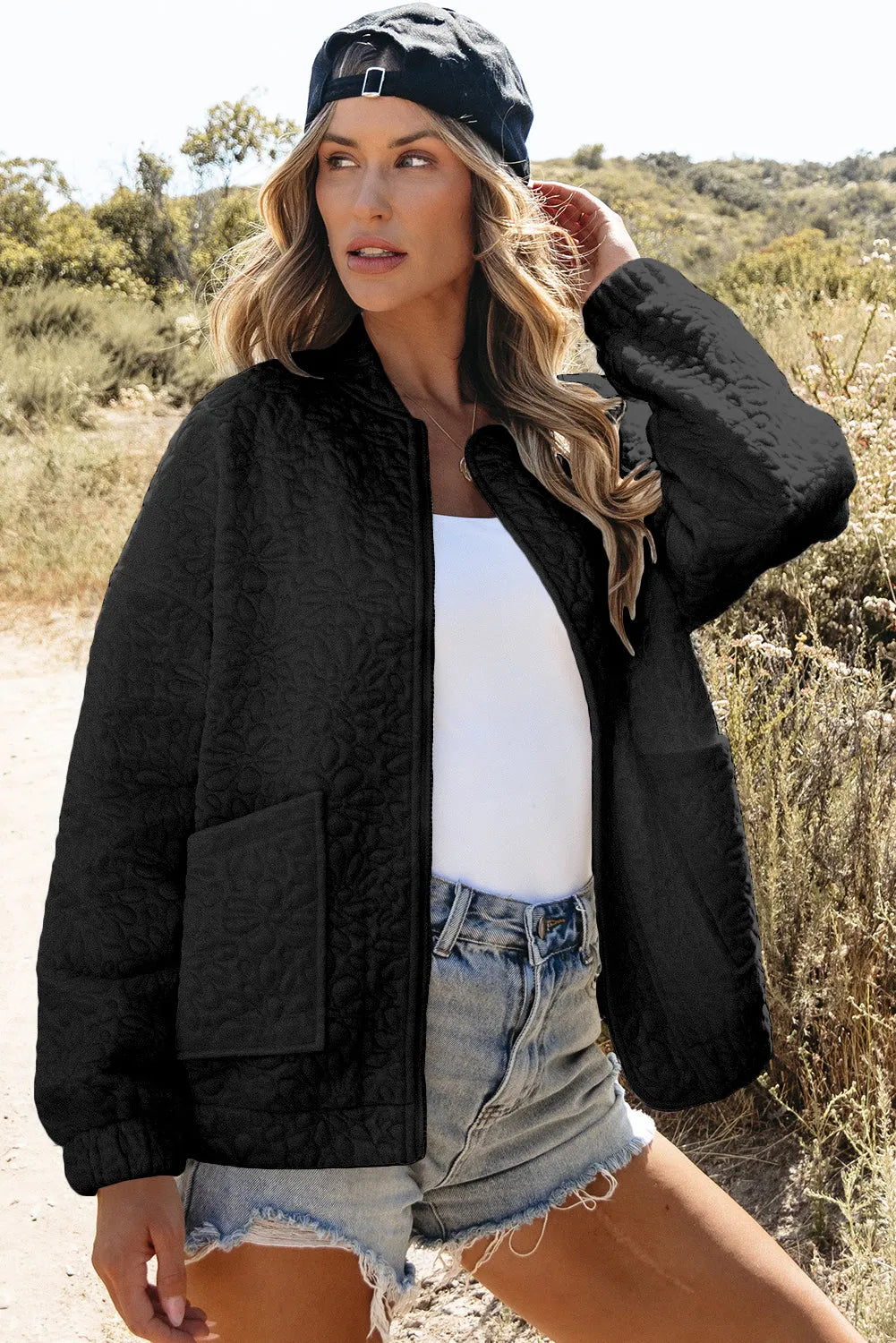 Black Floral Quilted Jacket - Chic Meadow Boutique 