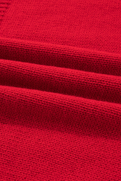 Fiery Red Festive Bow Backless Bubble Sleeve Sweater