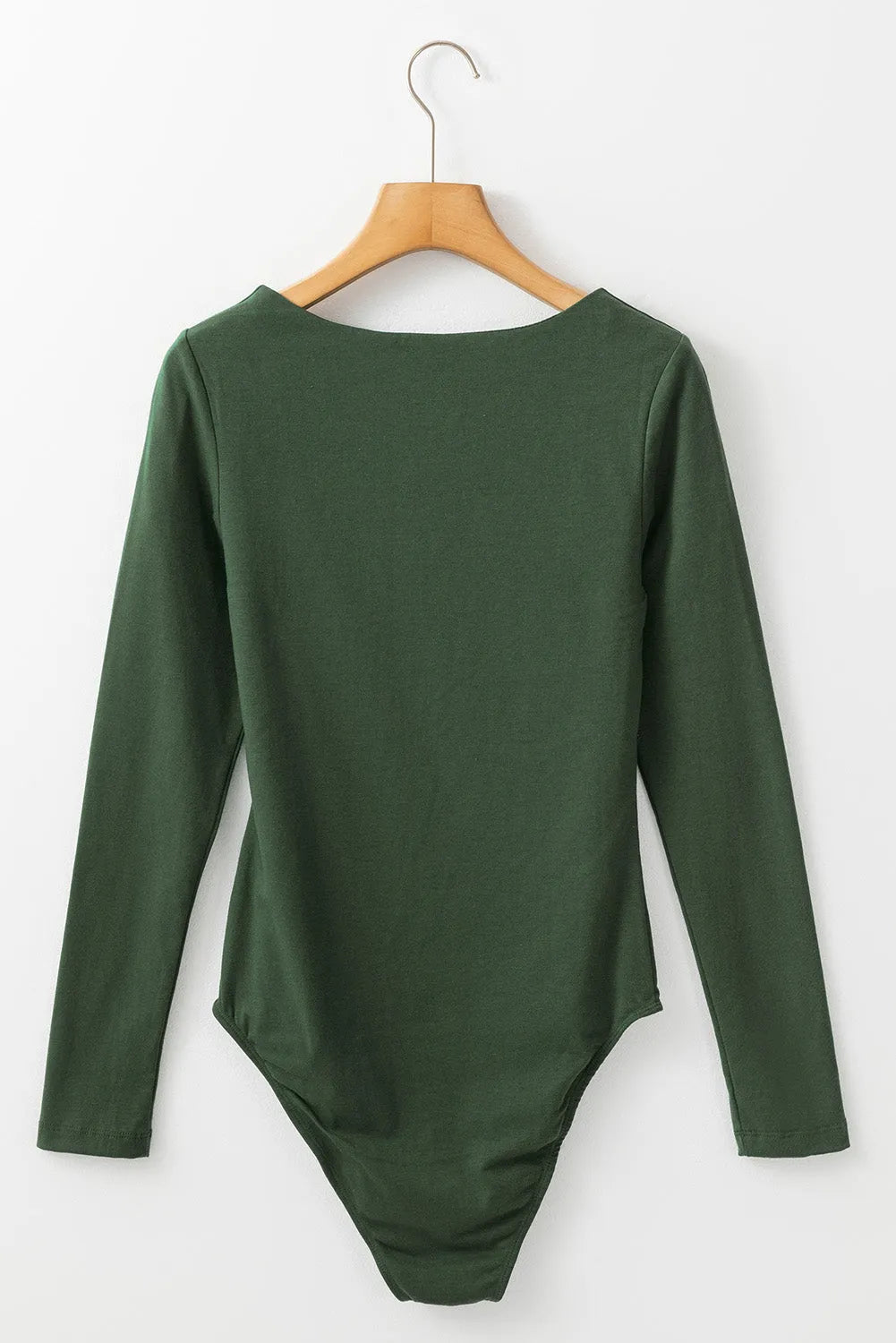 Blackish Green Solid Color Square Neck Long Sleeve Slim Fit Bodysuit - Chic Meadow Boutique 