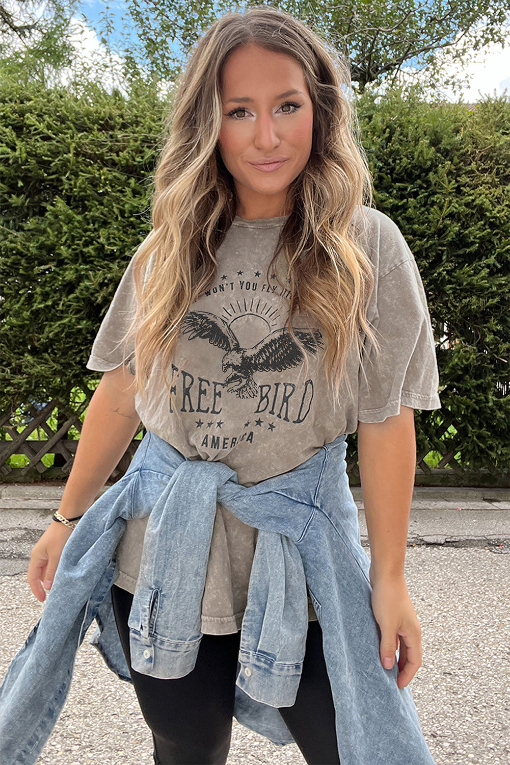 Parchment AMERICA FREE BIRD Vintage Graphic Mineral Washed Tee