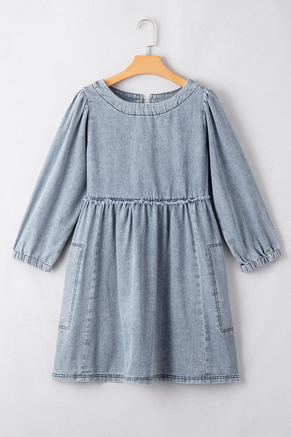 Beau Blue Light Wash High Waist Loose Fit Denim Mini Dress - Chic Meadow Boutique 