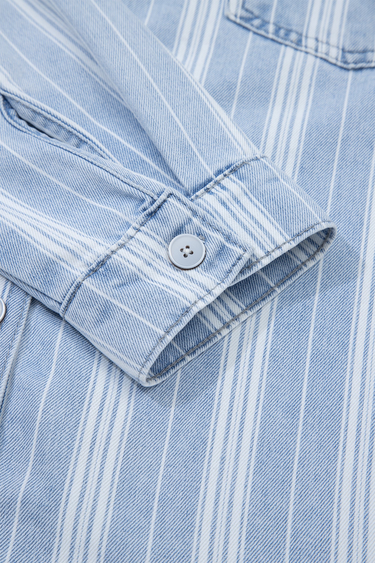 Sky Blue Stripe Boyfriend Chest Pocket Classic Denim Shacket