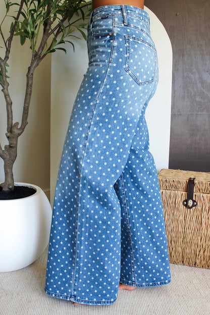 Sky Blue Polka Dot High Waist Shift Jeans