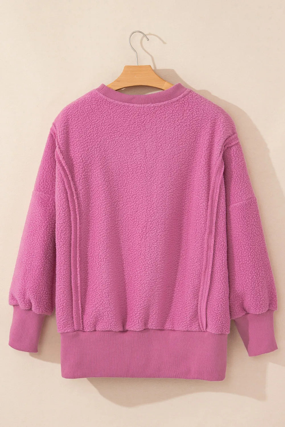 Bright Pink Sherpa Seamed Drop Shoulder Oversized Sweatshirt - Chic Meadow Boutique 