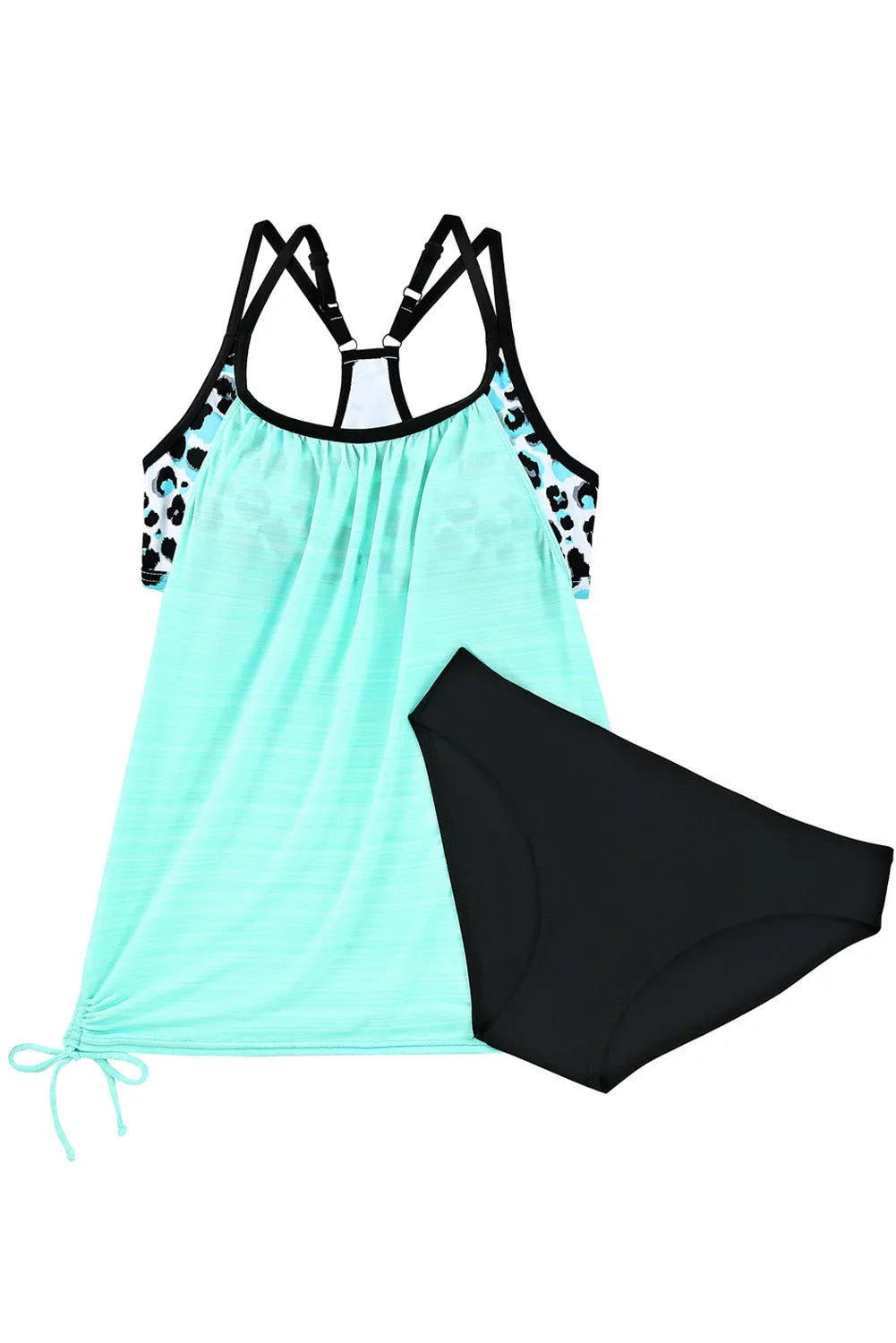 Sky Blue Leopard Printed Lined Tankini Swimsuit - Chic Meadow Boutique 