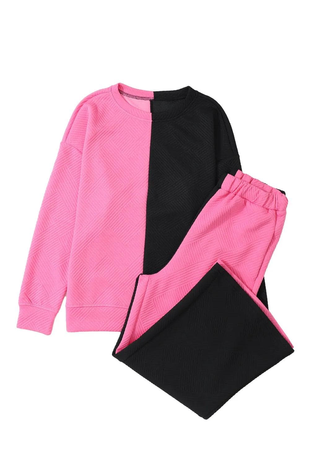 Two Piece Sets/Pant Sets Multicolor Contrast Color Block Textured Casual 2pcs Outfit