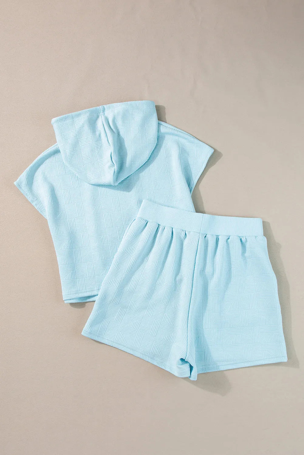 Beau Blue Textured Cropped Hoodie and Shorts Set - Chic Meadow Boutique 