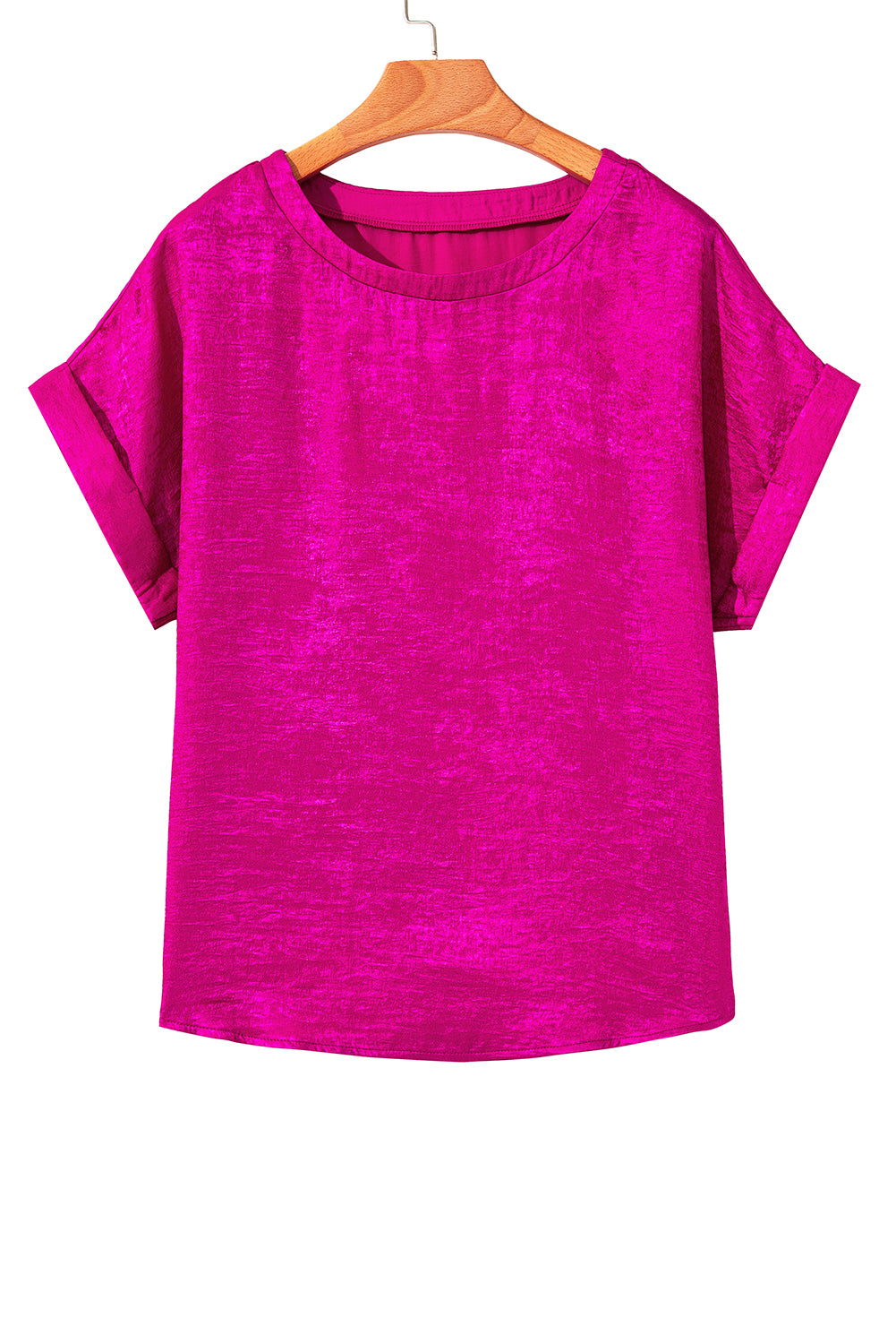Festival Fuchsia Shine Shimmer Cuffed Short Sleeve Casual Top