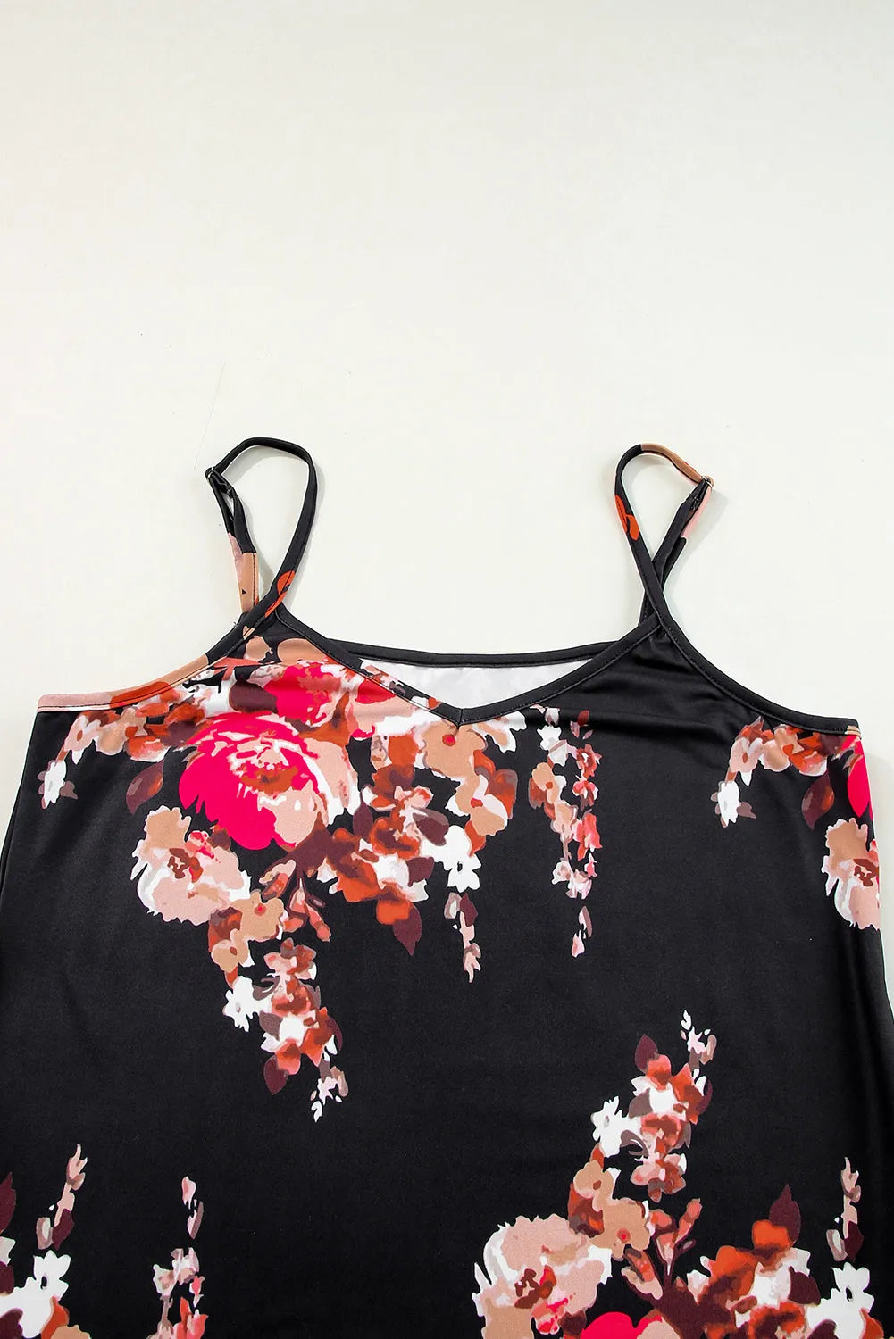 Black Floral Print Adjustable Spaghetti Strap V Neck Tank Top - Chic Meadow Boutique 