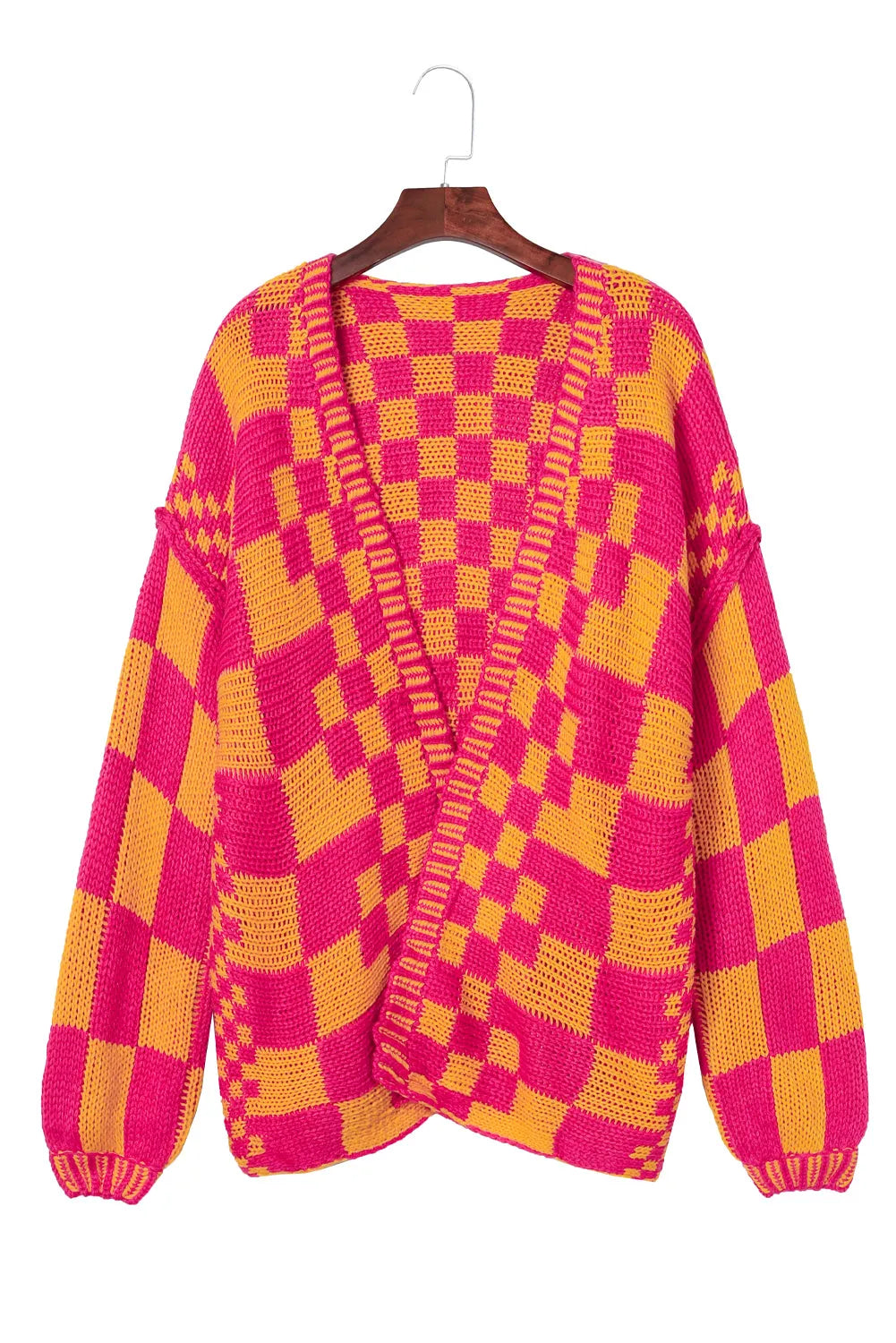 Multicolor Open Front Mixed Checkered Pattern Knit Cardigan - Chic Meadow Boutique 