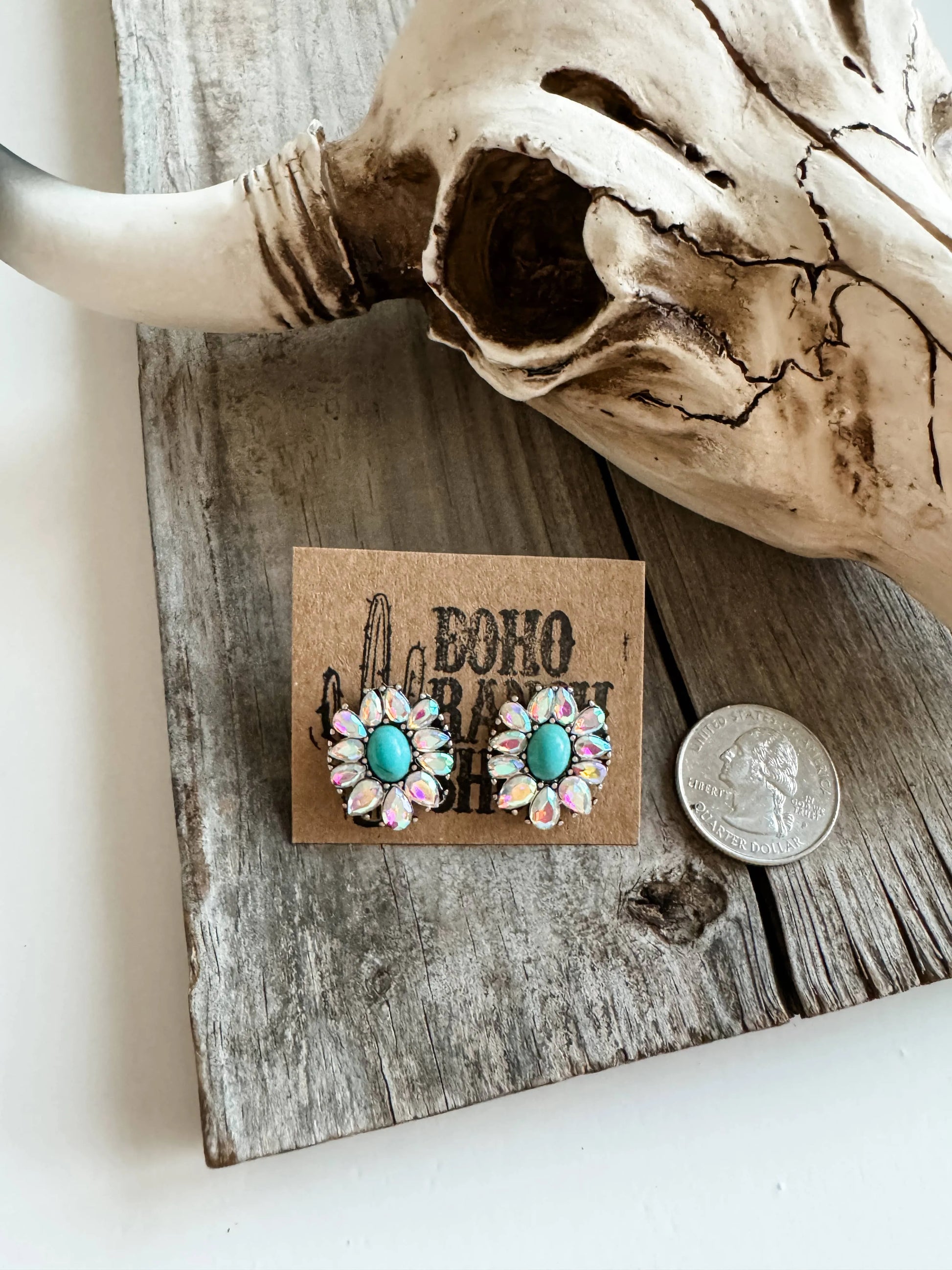 Flower AB Rhinestone Glass Stone Earrings - Chic Meadow Boutique 