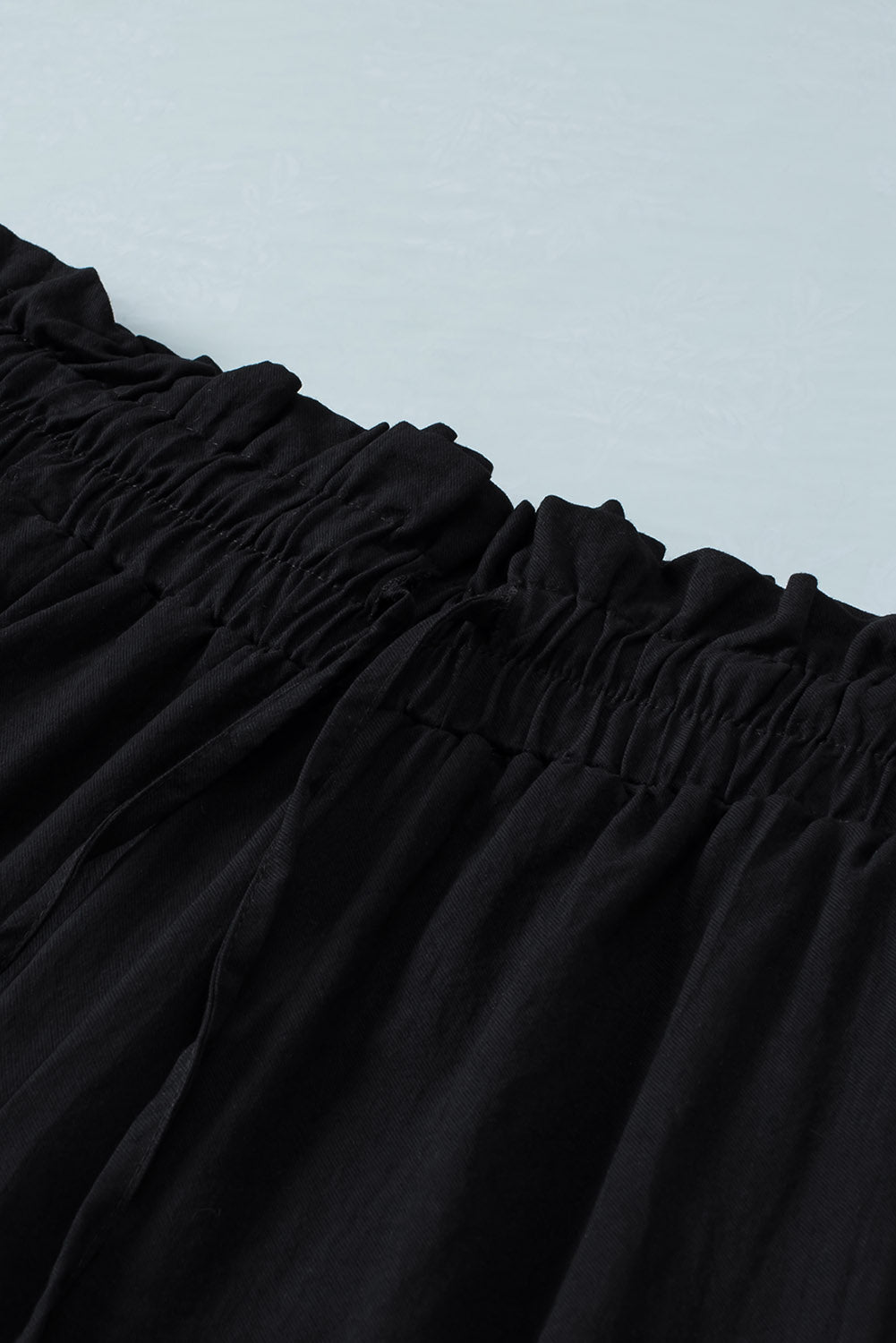 Black Paperbag Waist Straight Leg Cropped Pants