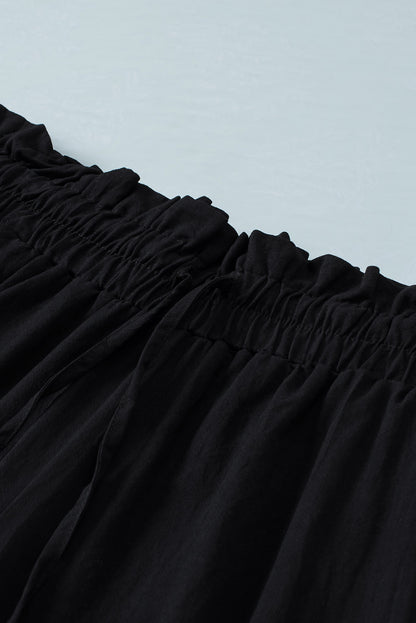 Black Paperbag Waist Straight Leg Cropped Pants