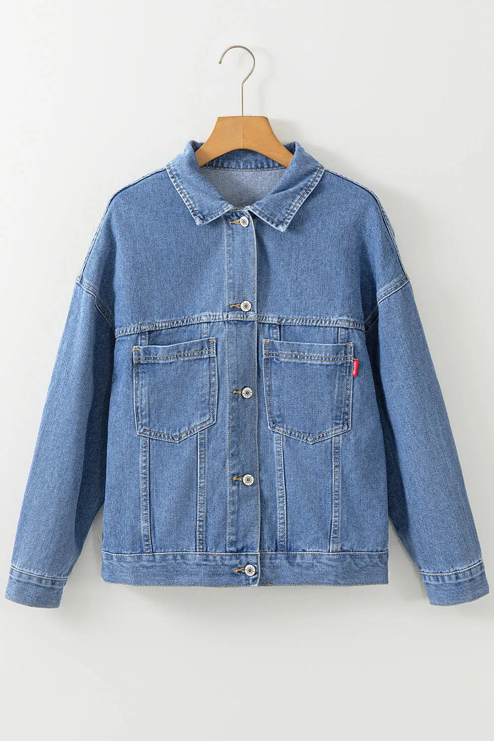 Light Blue Washed Oversize Pocketed Denim Jacket - Chic Meadow Boutique 