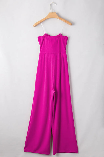 Bright Pink Bowknot Strapless Wide Leg Jumpsuit - Chic Meadow Boutique 