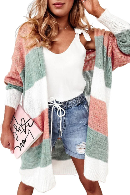 Green Colorblock Stripe Open-Front Cardigan - Chic Meadow Boutique 