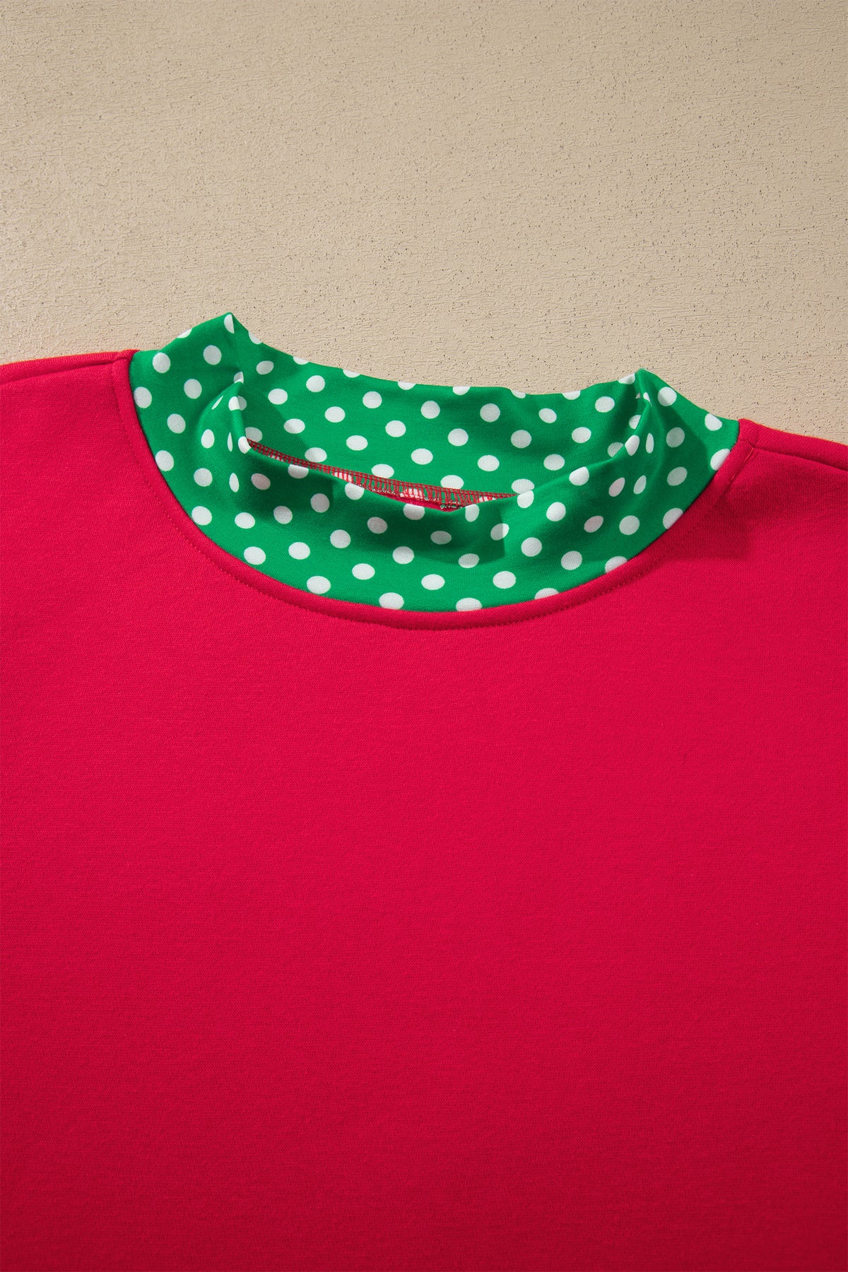Racing Red Colorblock Polka Dot Contrast Trim Oversized Sweatshirt