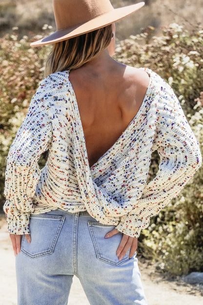 White Confetti Reversible Twist Sweater - Chic Meadow Boutique 