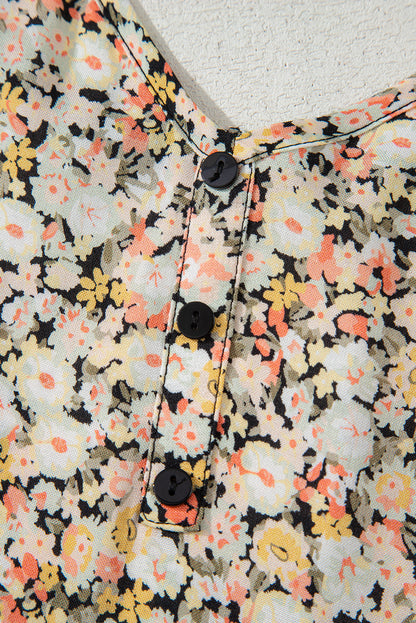 Khaki Boho Floral Printed Tie Waist Flared Sundress