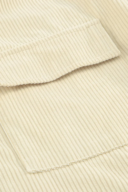 Beige Pocketed Button Ribbed Textured Shacket - Chic Meadow Boutique 