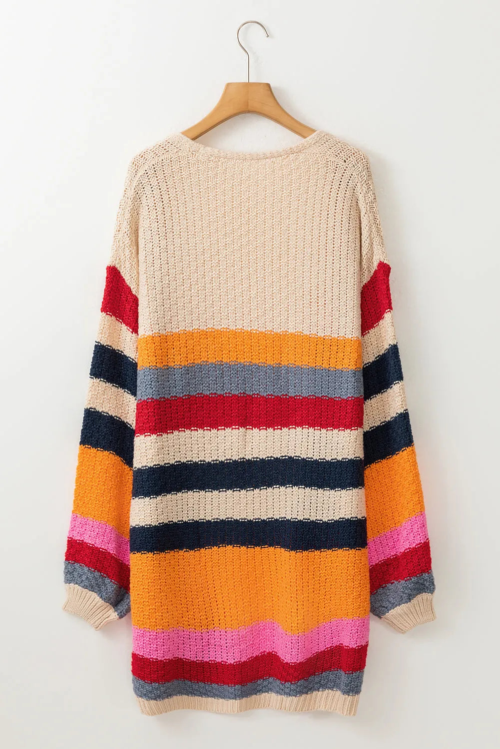 Stripes Knitted Balloon Sleeve Open Cardigan - Chic Meadow Boutique 