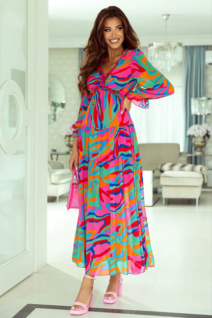 Multicolor Wild Lotus Ruffle Tiered Maxi Dress - Chic Meadow Boutique 