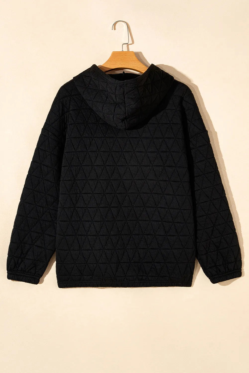 Black Solid Color Quilted Kangaroo Pocket Hoodie - Chic Meadow Boutique 