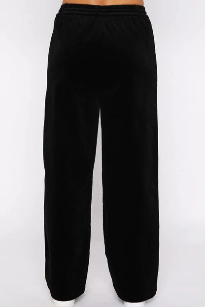 Black Solid Drawstring Waist Wide Leg Pants - Chic Meadow Boutique 