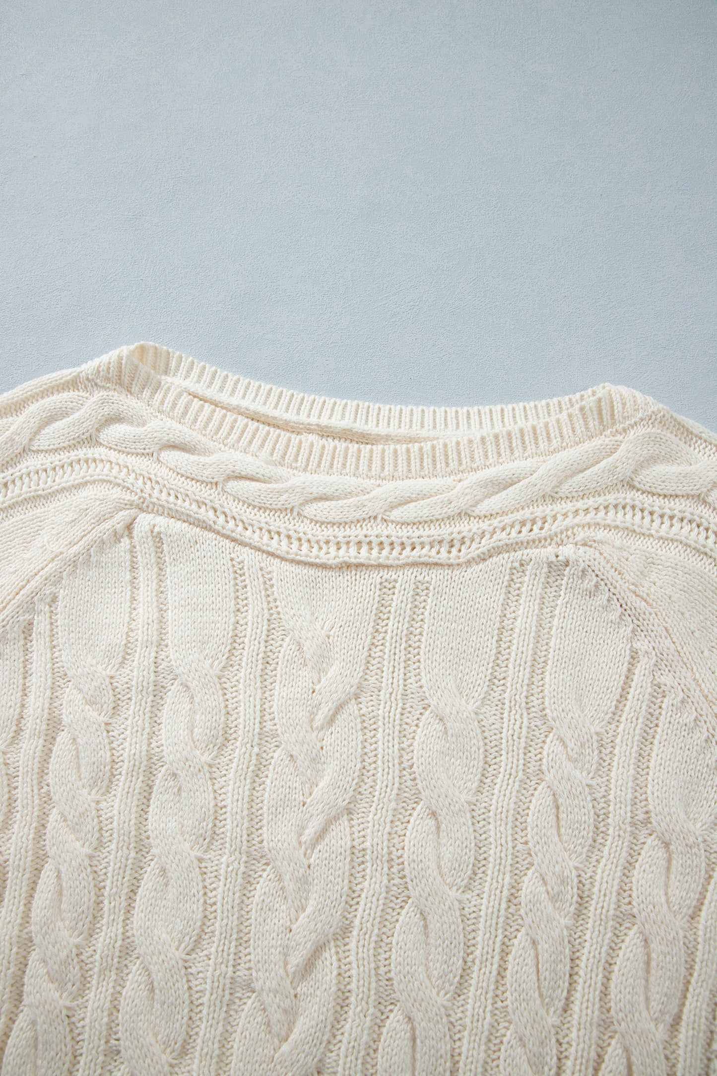 Beige Drop Shoulder Round Neck Cable Knit Sweater
