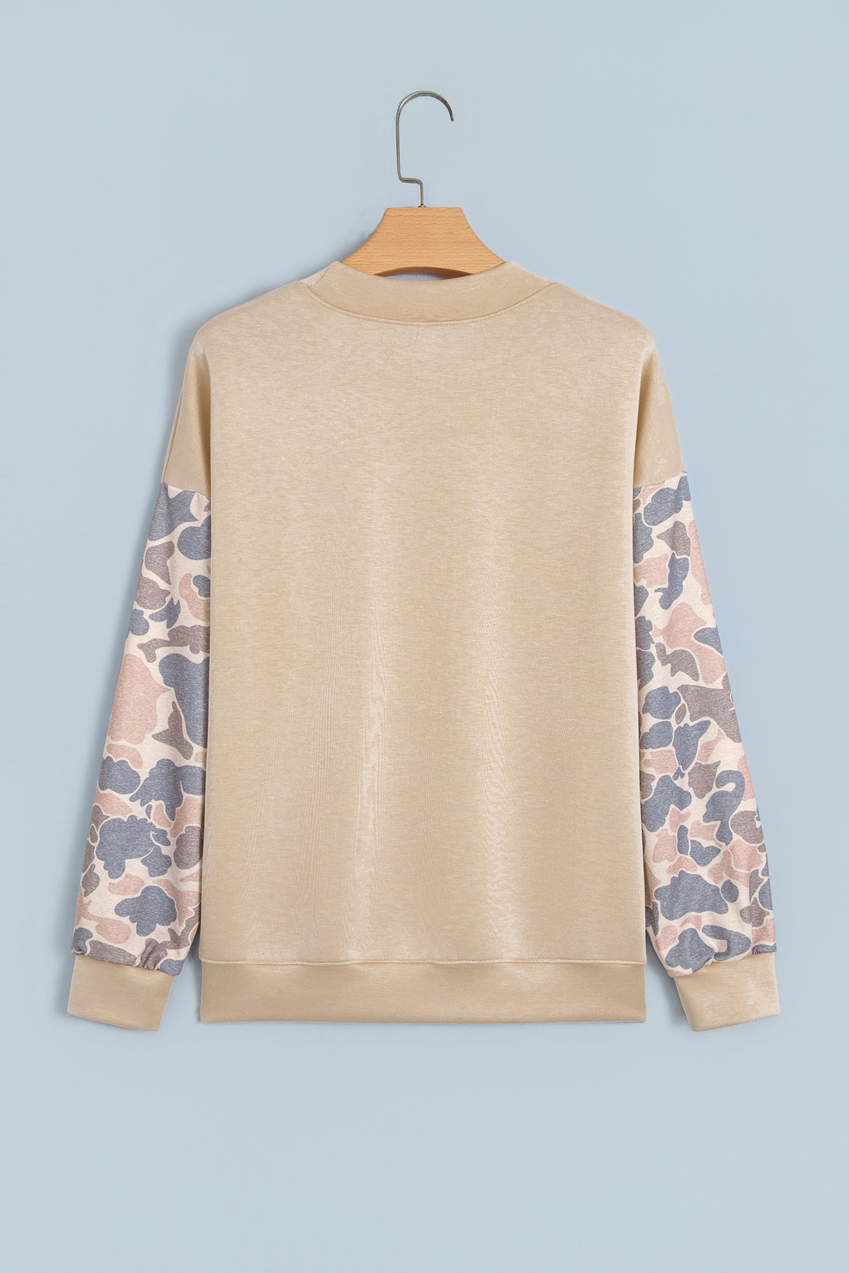 Beige Camouflage Sleeve Crewneck Baggy Pullover Sweatshirt