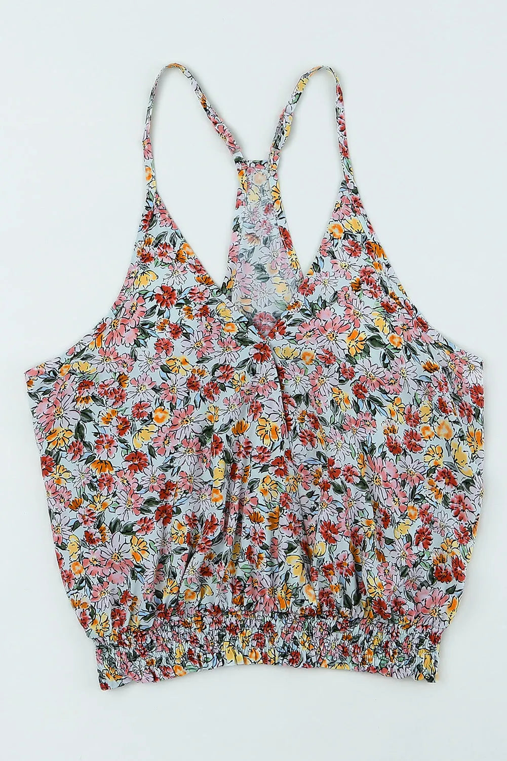 Multicolor Wrapped V Neck Floral Tank Crop Top - Chic Meadow Boutique 