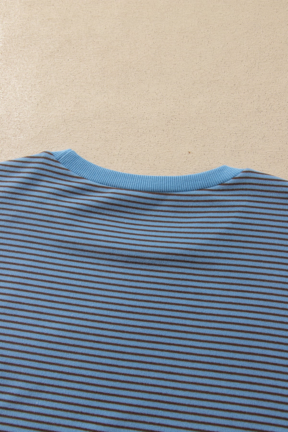 Blue Stripe Contrast Trim Round Neck Oversize Long Sleeve Top 2pcs Pant Set