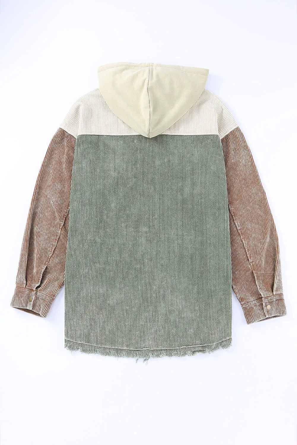 Green Color Block Button Down Hooded Corduroy Jacket - Chic Meadow Boutique 