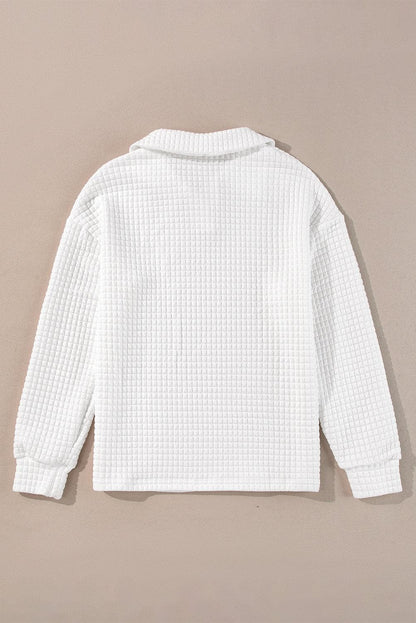 Tops/Long Sleeve Tops White Quilted Texture Sporty Collared Long Sleeve Top