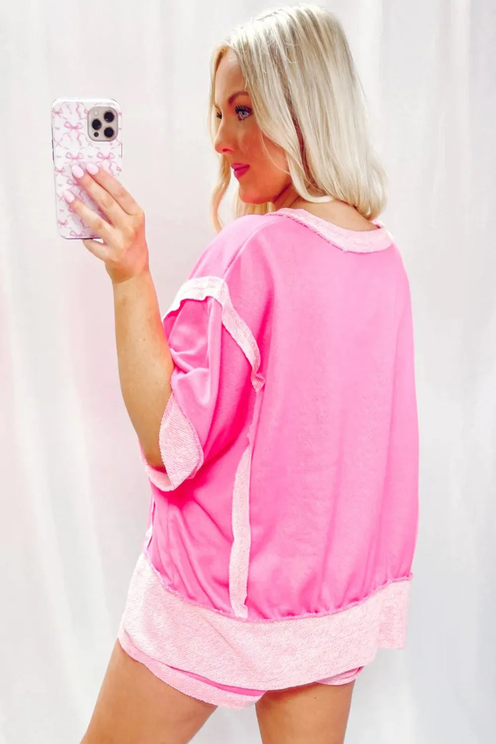 Sachet Pink Colorblock Half Sleeve Top and Shorts Set - Chic Meadow Boutique 