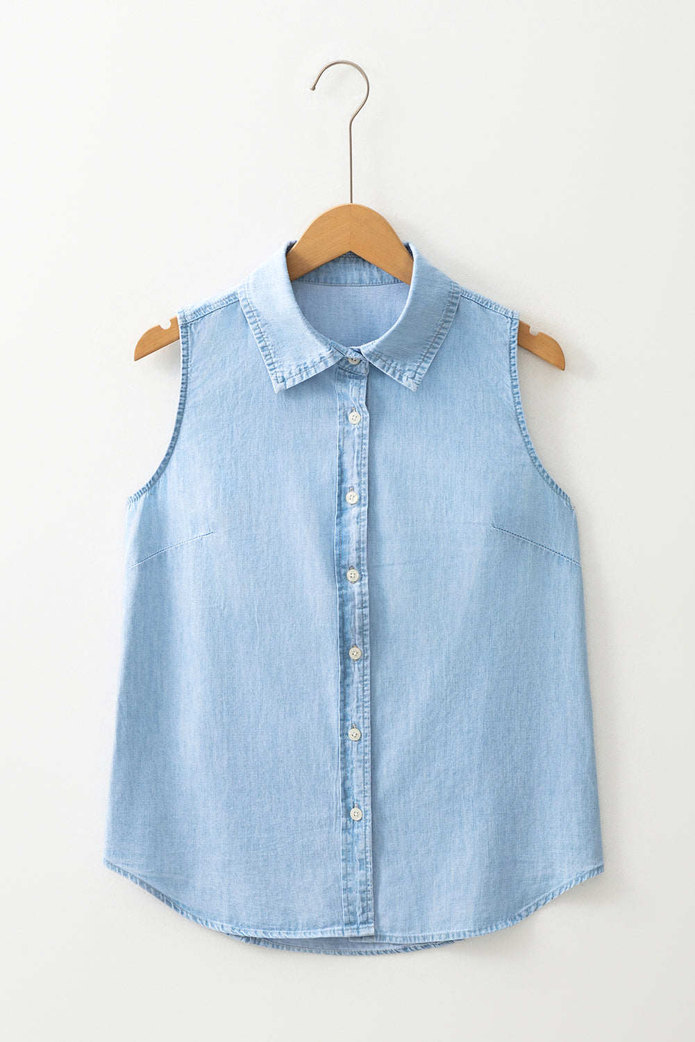 Light Blue Denim Collared Sleeveless Shirt