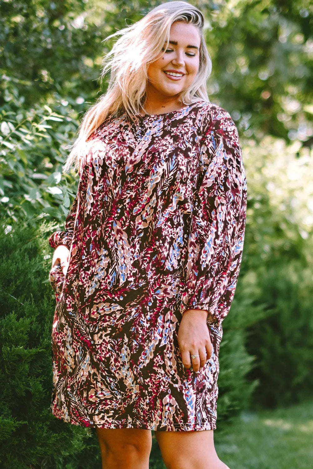 Fiery Red Plus Size Floral Print Mini Dress - Chic Meadow Boutique 