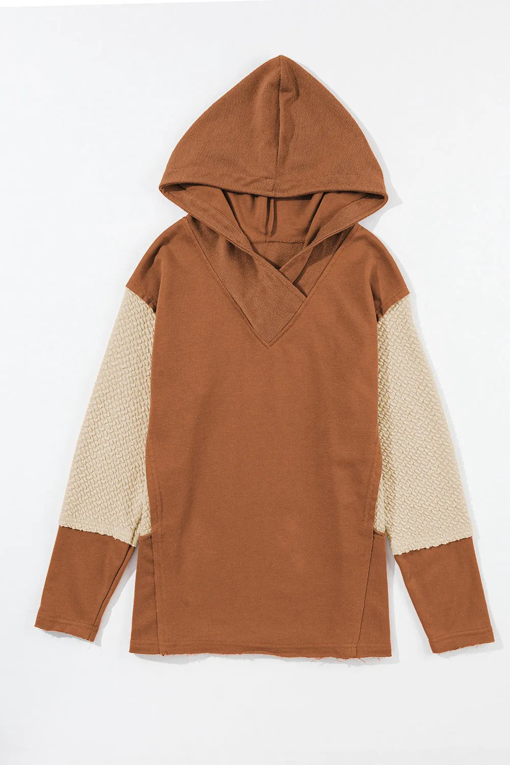 Chestnut Contrast Sleeves Patchwork Colorblock Hoodie - Chic Meadow Boutique 