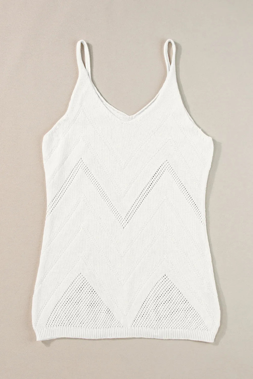 White Chevron Pointelle Knit Spaghetti Straps Sweater Vest - Chic Meadow Boutique 