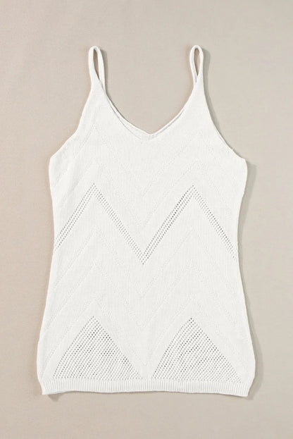 White Chevron Pointelle Knit Spaghetti Straps Sweater Vest - Chic Meadow Boutique 