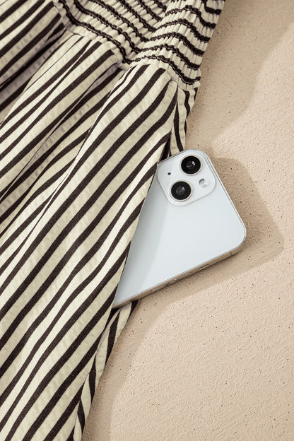 Black Stripe V Neck Zip Front Cinched High Waist Midi Dress