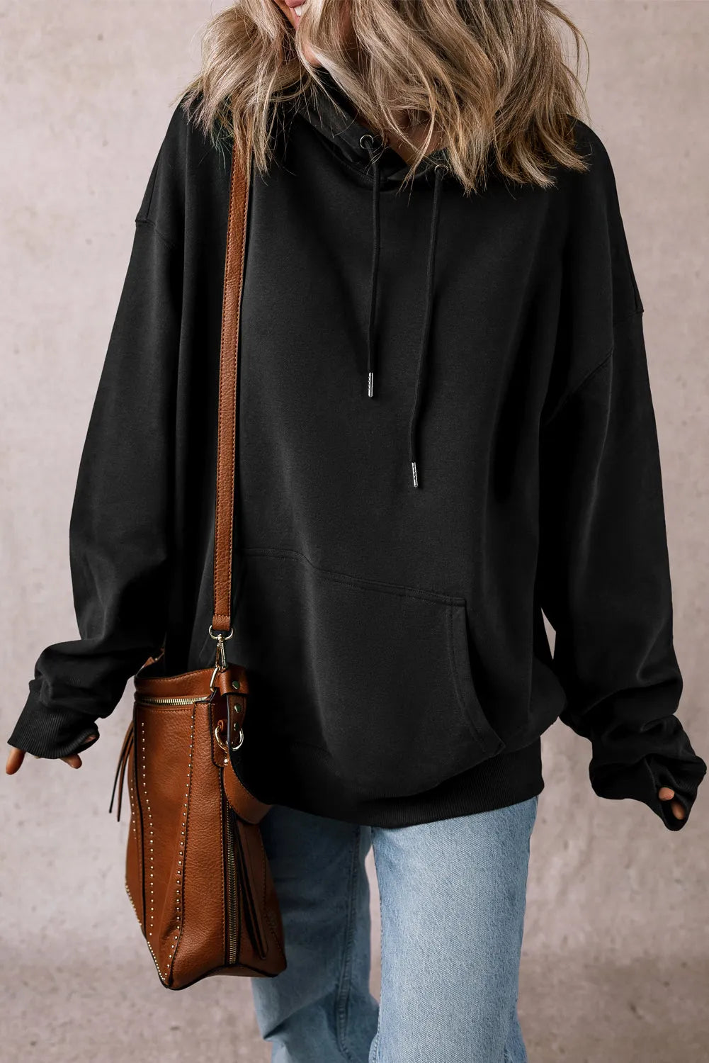 Black Fleece Lined Kangaroo Pocket Drawstring Chunky Hoodie - Chic Meadow Boutique 