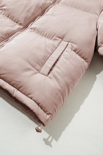 Apricot Pink Full Zipper Quilted Puffer Jacket - Chic Meadow Boutique 