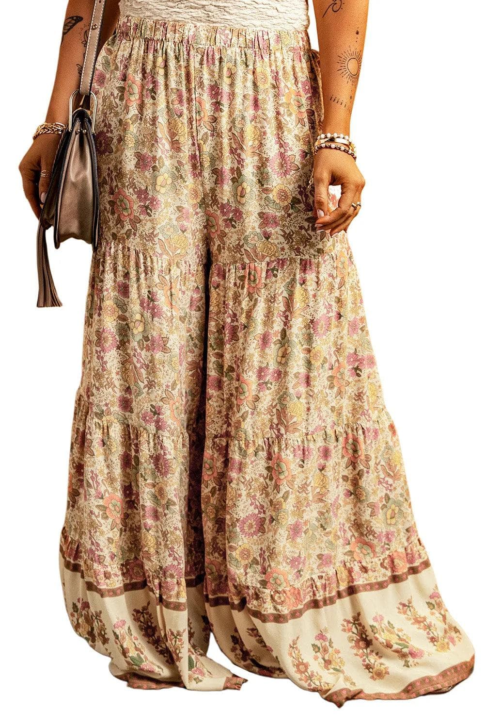 Multicolor Boho Floral Patchwork Loose Fit Wide Leg Pants - Chic Meadow Boutique 