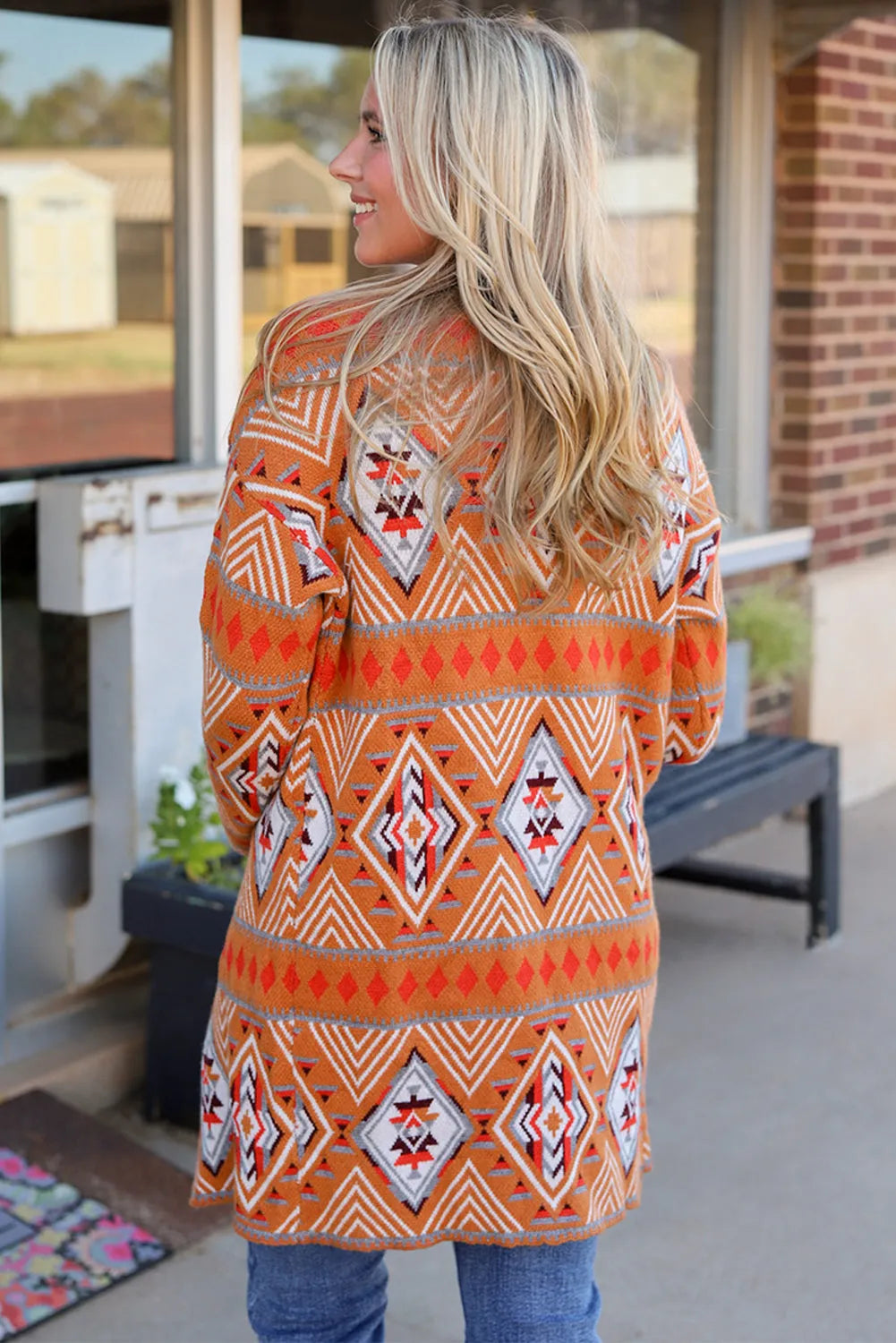 Brown Aztec Geometric Knit Open Front Cardigan - Chic Meadow Boutique 