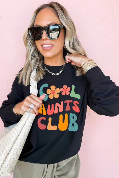 Black Floral COOL AUNTS CLUB Graphic Pullover Sweatshirt